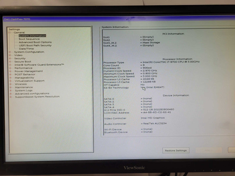 Dell OptiPlex 7070 SFF Core i7-9700 3.00GHz 8Core, 16GB DDR4 512GB M.2 _