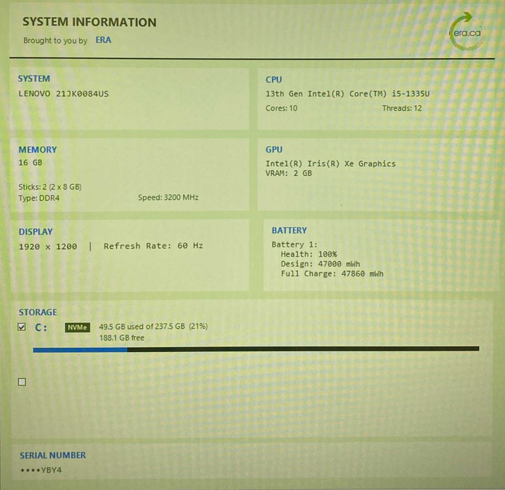 Lenovo ThinkPad E14 Gen 5 Core i5-1335U@1.30GHz 16GB RAM 256GB SSD READ!  Lap200