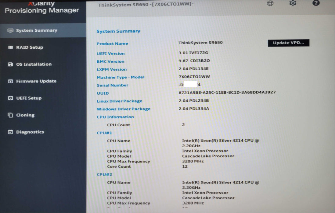 Lenovo SR650 2U, 2x Xeon Silver 4214 2.20GHz, 192GB DDR4, 2x PSU,  8x 2.5" _