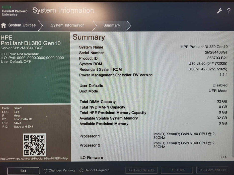 HPE PL DL380 Gen10 2x Xeon Gold 6140 32GB DDR4 P408i-a SR Gen10 2x800W PSU $