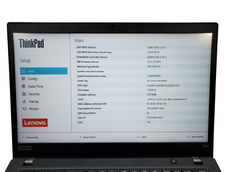 Lenovo ThinkPad T490, Core i5-10210U, 24GB DDR4, 256GB NVMe  Lap200