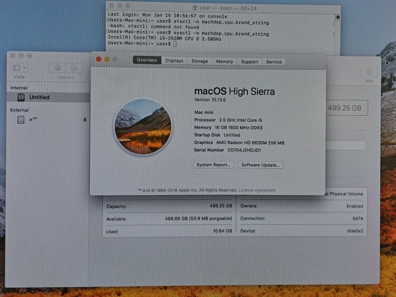 Apple Mac Mini 2012 | Core i5-2520M @ 2.50GHz 16GB DDR3 500GB HDD )