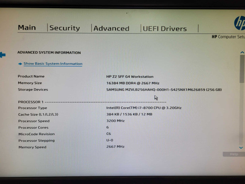 HP Z2 SFF G4 Workstation, Core I7-8700 3.2GHz, 16GB DDR4, 256GB M.2 _