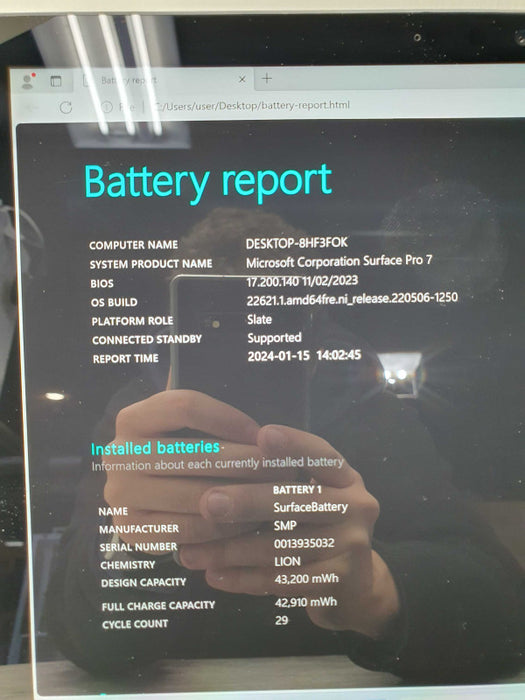 Surface Pro 7 1866 i7-1065G7 @1.30Ghz 16GB 256GB SSD  -