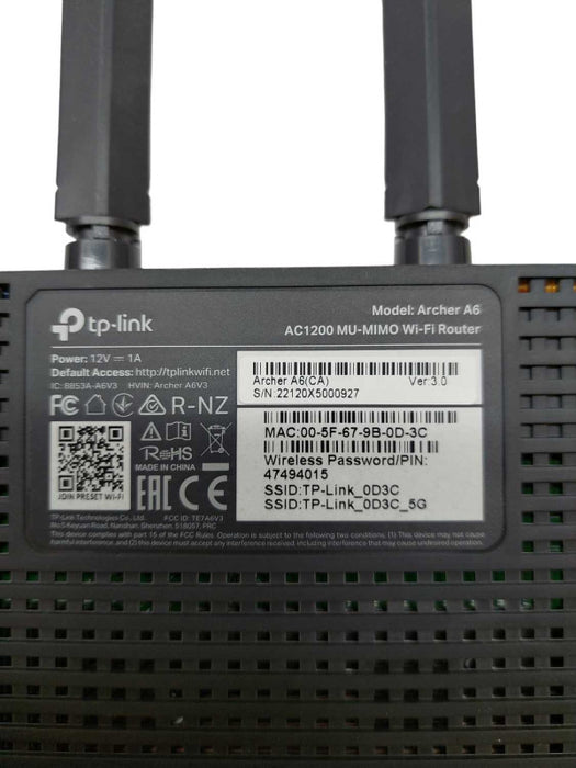 TP-Link Model: Archer A6    AC1200 MU-MIMO Wi-Fi Router â
