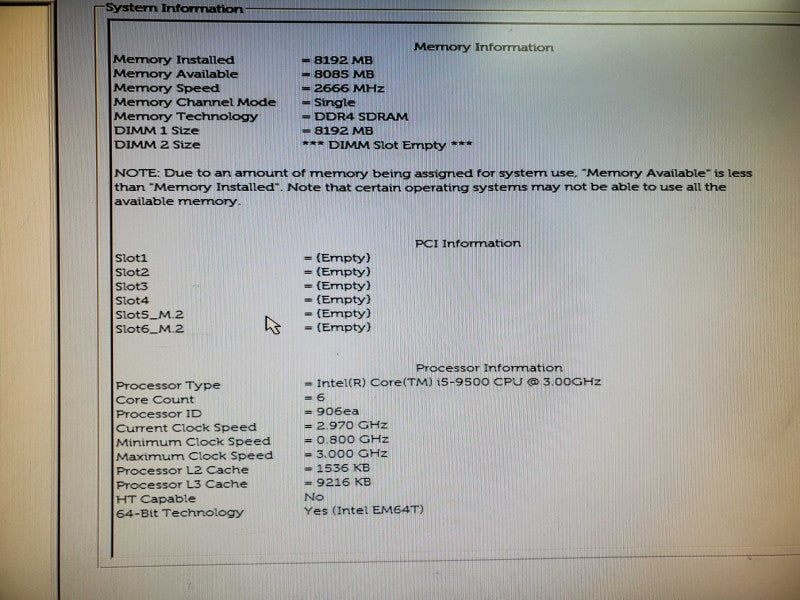 Dell OptiPlex 3070 Tower Desktop i5-9500 8GB DDR4 NO HDD Q@