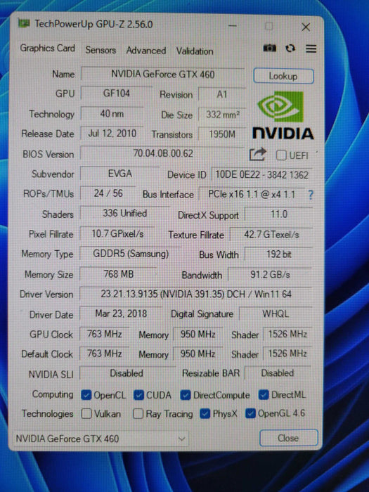 EVGA NVIDIA GTX 460 768MB Q%