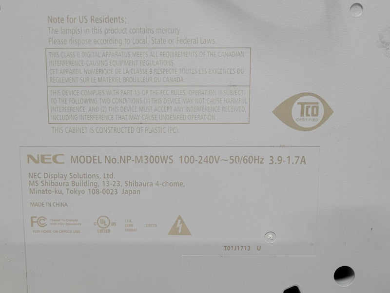 NEC NP-M300WS 3LCD Projector 3000 ANSI Short-Throw HDMI, No Remote, SEE _