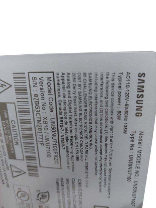 Samsung 4K TV 50\\" UHD HDR Model: UN50NU7100F â