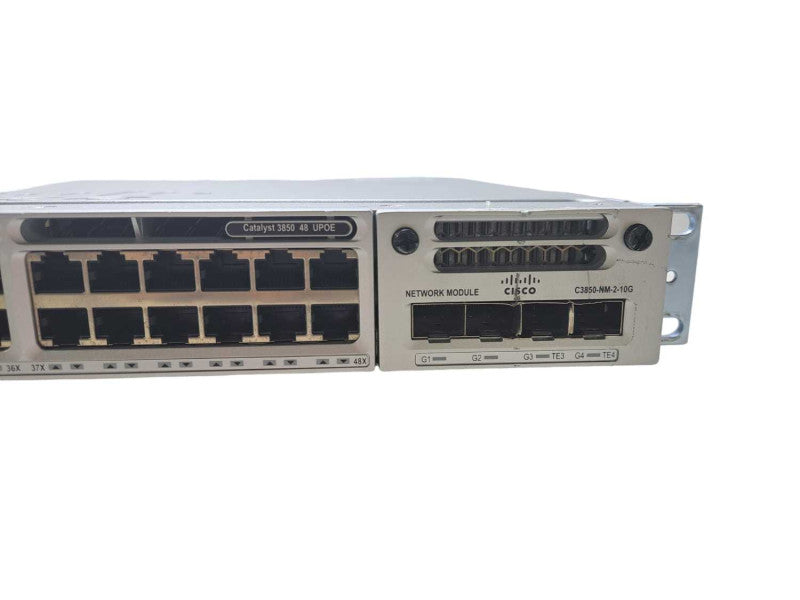 Cisco WS-C3850-48U-S | 48 Port Gigabit UPoE Switch + C3850-NM-2-10G Module )