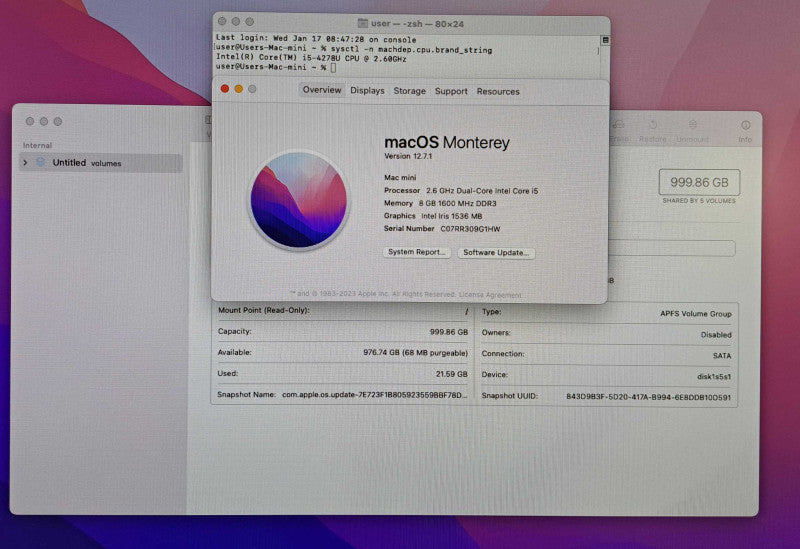 Apple Mac Mini 2014 | Dual Core i5-4278U @ 2.60GHz 8GB DDR3 1TB HDD )