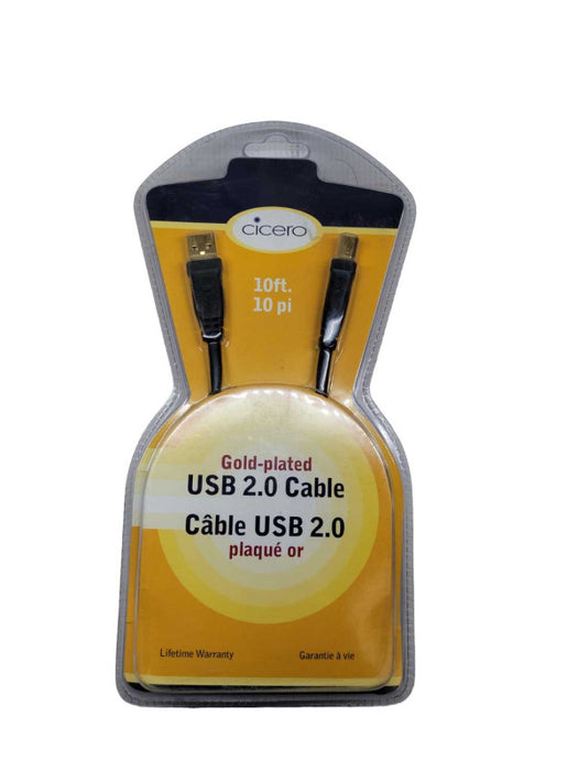 Cicero - Gold-Plated USB 2.0 (USB-A to USB-B) 10\\' Cable Q%