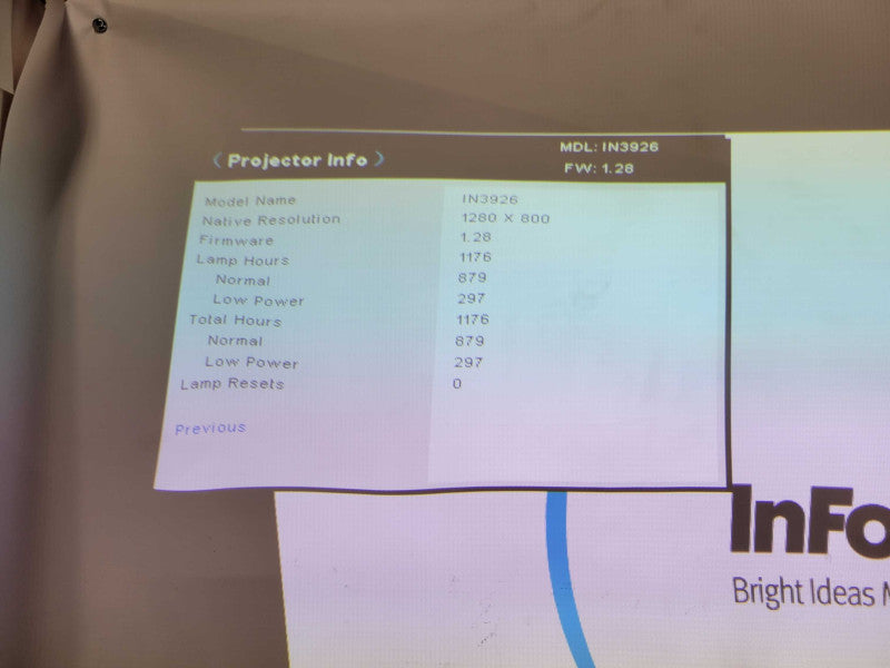 InFocus IN3926 Projector 1176 Hours No Remote _