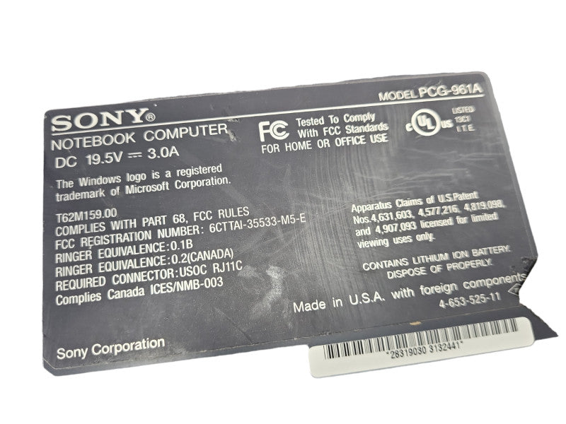Sony Vaio Notebook Computer PCG-961A Vintage Laptop  &