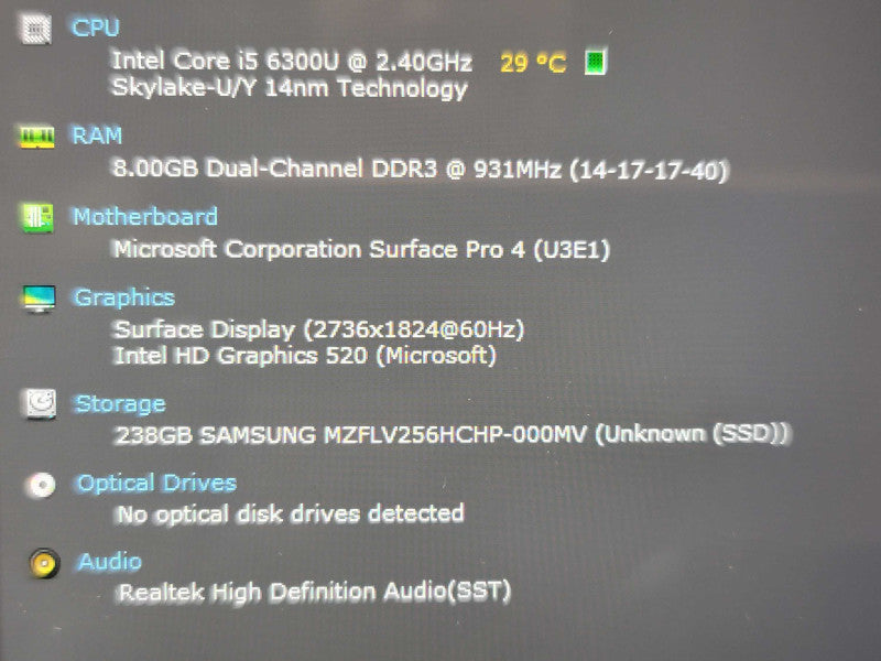Microsoft Surface Pro 4| i5-6300U| 8GB DDR3| 256GB SSD  QÎ²