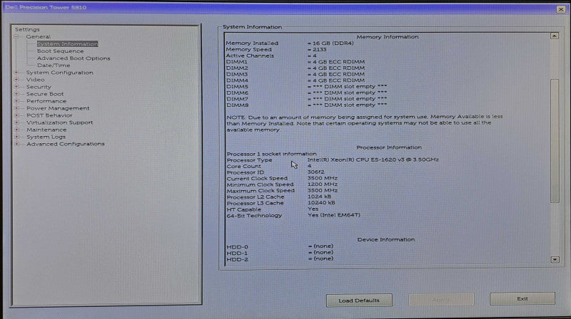 Dell Precision T5810 Xeon E5-1620 v3 @ 3.50GHz 16GB DDR4 Quadro K620 425W PS  )