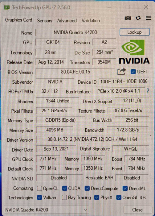 NVIDIA Quadro K4200 | 4GB GDDR5 Graphics Card | 1x DVI 2x DisplayPort )
