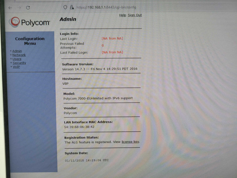 Polycom 2583-07301-000 VBP 7301 Appliance NAT 5 Calls Security Appliance _
