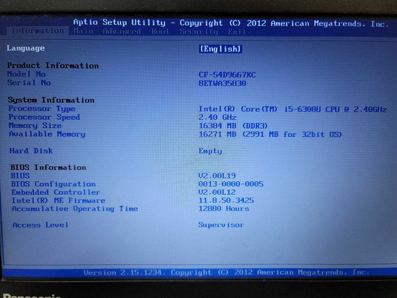 Panasonic ToughBook CF-54| i5-6300U| 16GB DDR3L| NO HDD | FOR PARTS/REPAIR Î²