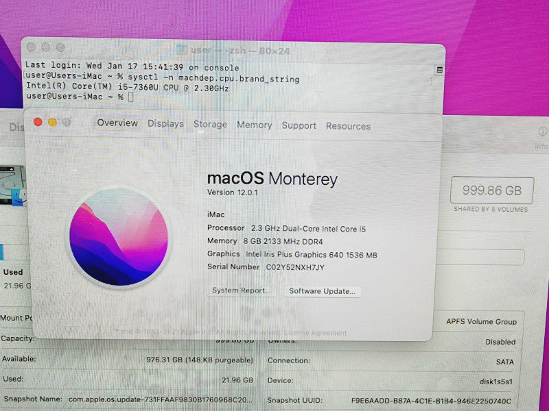 Apple iMac 2017 21.5\\" Core i5-7360U @ 2.3GHz 8GB DDR4 1TB HDD (