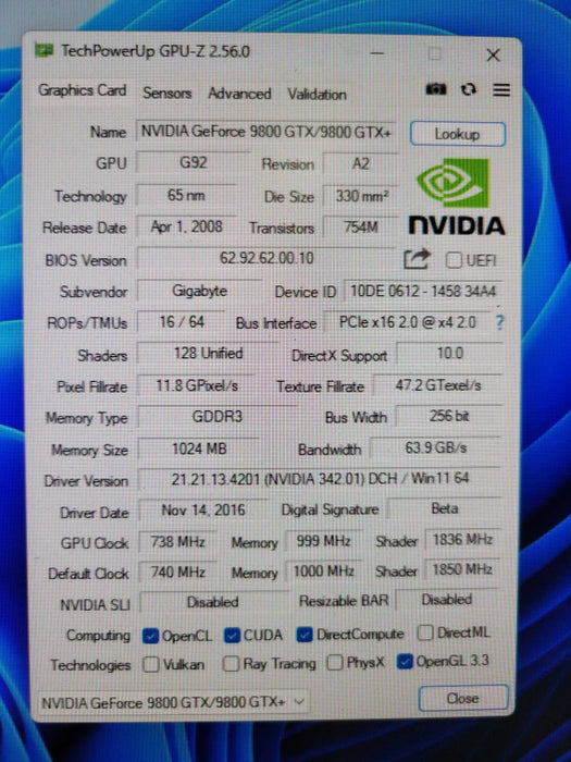 GIGABYTE NVIDIA GeForce 9800GTX 1GB PCIE %