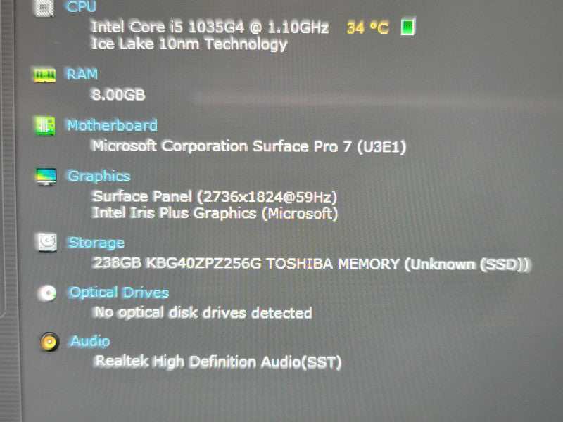Microsoft Surface Pro 7| i5-1035G4| 8GB DDR3| 256GB SSD Î²
