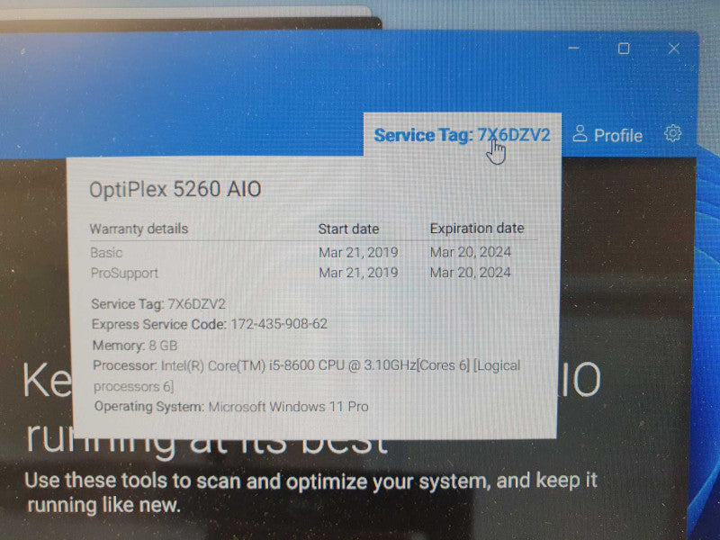 DELL OptiPlex 5260 All-in-One 21.5\\" i5-8600 8GB RAM & 256GB SSD Plz READ  -