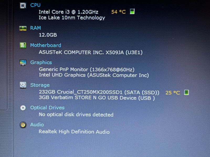 ASUS VivoBook X509JA Intel Core i3-1005G1@1.2GHz 12GB RAM 256GB SSD Q