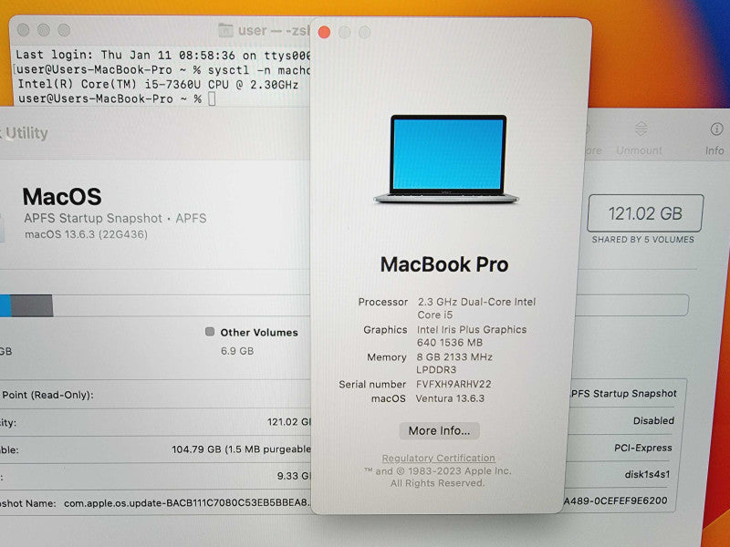 Apple Macbook Pro 2017 13\\" Core i5-7360U @ 2.3Ghz 8GB DDR3 120GB SSD [Read] (
