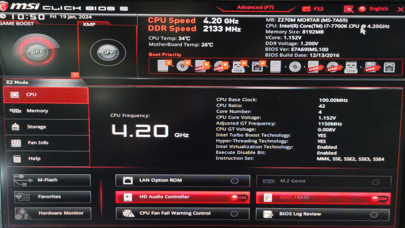 Intel Core i7-7700K @ 4.20GHz | MSI Z270 MORTAR | 8GB RAM | I/O Plate %
