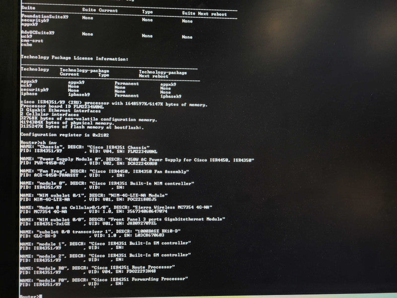 Cisco ISR4351/K9 Integrated Services Router w/ NIM-4G-LTE-NA, Not Affected $