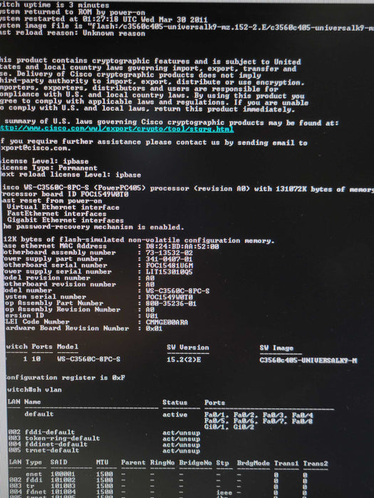 Cisco WS-C3560C-8PC-S 8-Port PoE + 2x Dual Purpose uplink IP Base Q_