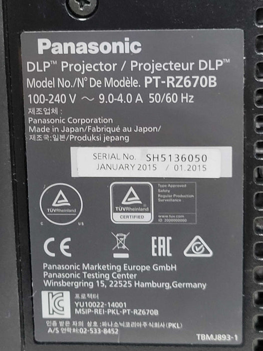 Panasonic PT-RZ670B DLP Laser 6500 Lumens 34933h WUXGA HDMI Projector Q_