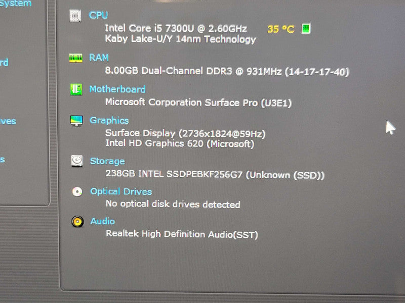 Microsoft Surface Pro 1807, Core  i5-7300U 8GB DDR3 256GB SSD w/ Power adapte _
