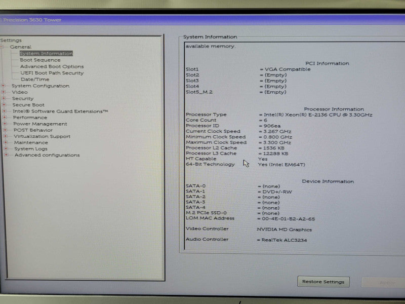 Dell Precision 3630 Xeon E-2136 3.30GHz 6C, 32GB DDR4, Quadro M2000 GPU _