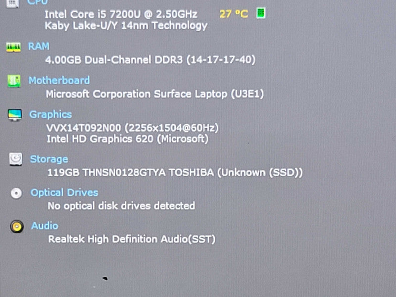 Microsoft Surface Pro 1769, Core i5-7200U 2.5GHz, 4GB, 128GB SSD w/ Power ada _