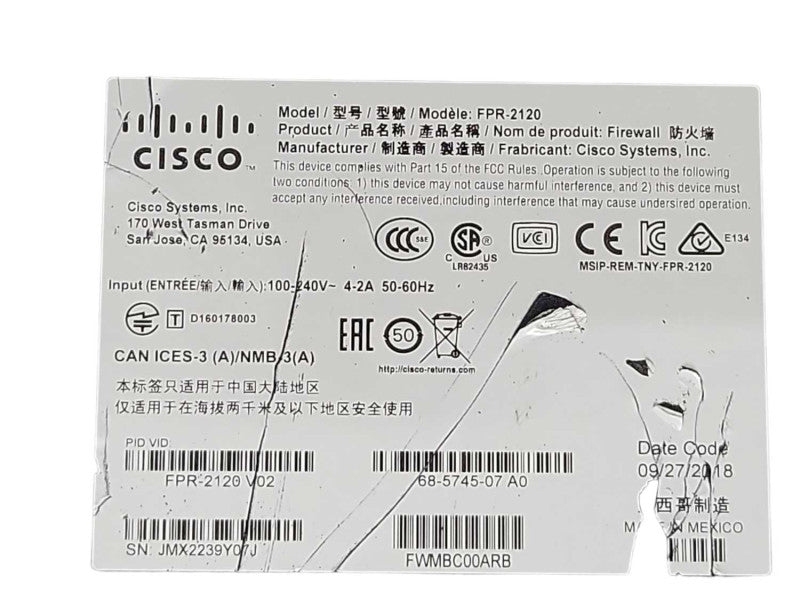 Cisco FPR-2100 Firewall Security Appliance w/ 100GB SSD, READ _