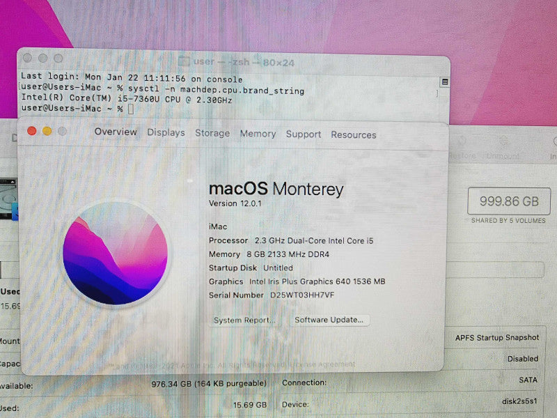 Apple iMac 2017 21.5\\" Core i5-7360U @ 2.3GHz 8GB DDR4 1TB HDD (