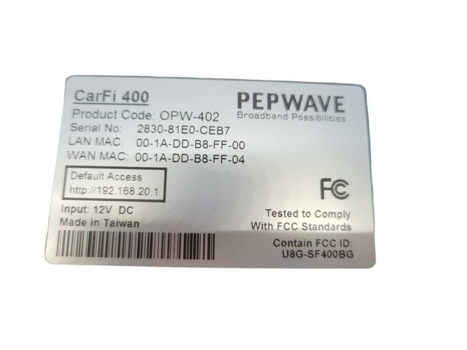 PEPWAVE CarFi 400 (OPW-402) Modem / Hot Spot Q%