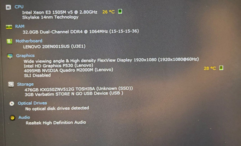 Lenovo ThinkPad P50 XEON E3-1505M QUADRO M2000M4GB 32GB 512SSD No Webcam READ