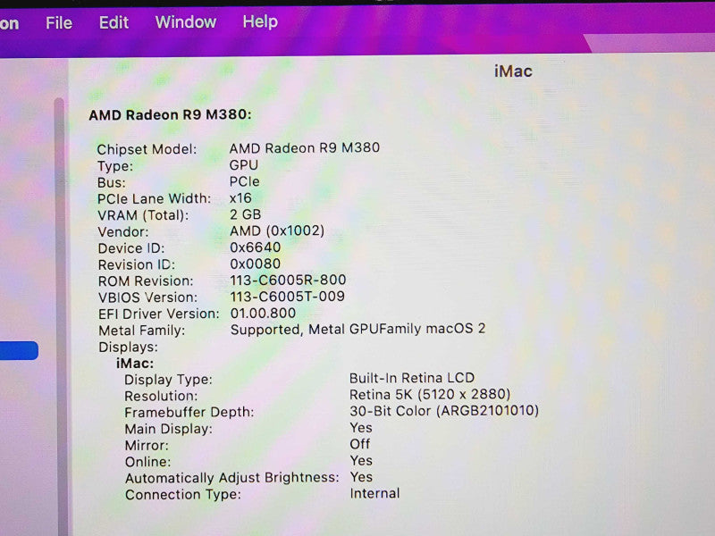Apple iMac Retina 5K 2015 27\\" Core i5-6500 @ 3.2GHz 16GB DDR3 1TB HDD Radeon R9 M380 2GB (