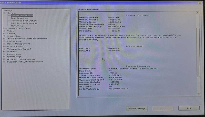 Dell OptiPlex 3070 USFF | i5-8500T @ 2.10GHz 8GB DDR4 + Wi-Fi | No HDD/OS )