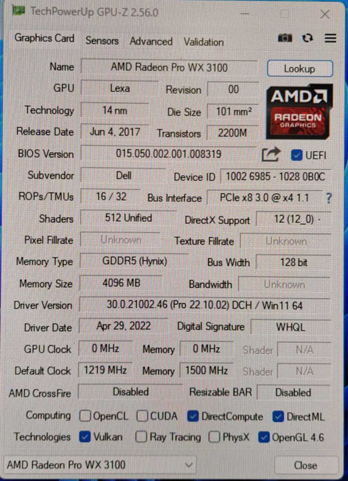 AMD Radeon Pro WX 3100 | 4GB PCIe Graphics Card | 2x MiniDP 1x DP )