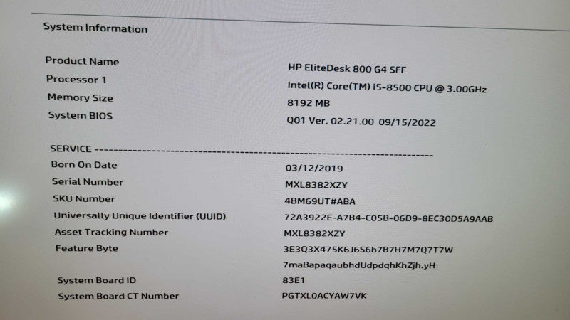HP EliteDesk 800 G4 - Core i5-8500 | 8GB RAM | NO HDD %
