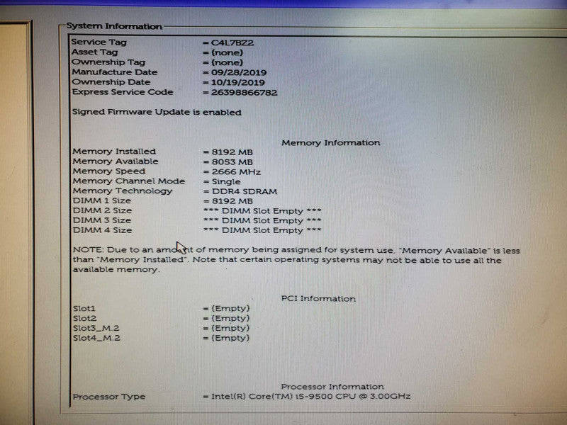 Dell OptiPlex 5070 SFF Desktop i5-9500 8GB DDR4 NO HDD @