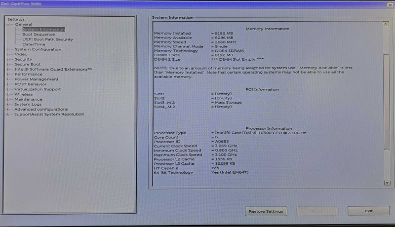 Dell OptiPlex 3080 SFF Desktop | i5-10500 @ 3.10GHz 8GB DDR4 128GB M.2 )