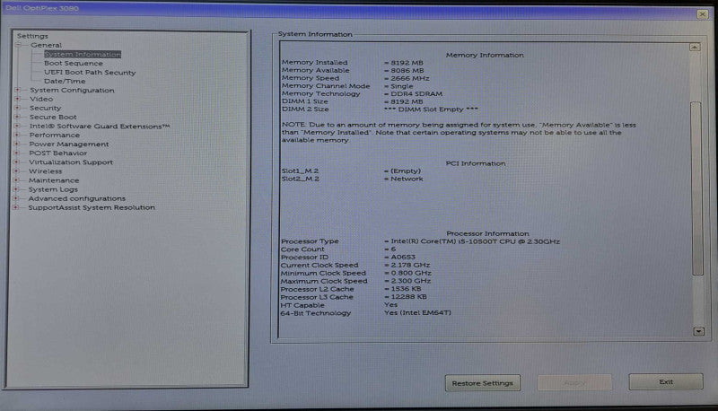 Dell OptiPlex 3080 USFF Desktop | i5-10500T @ 2.30GHz 8GB DDR4 No HDD/OS )
