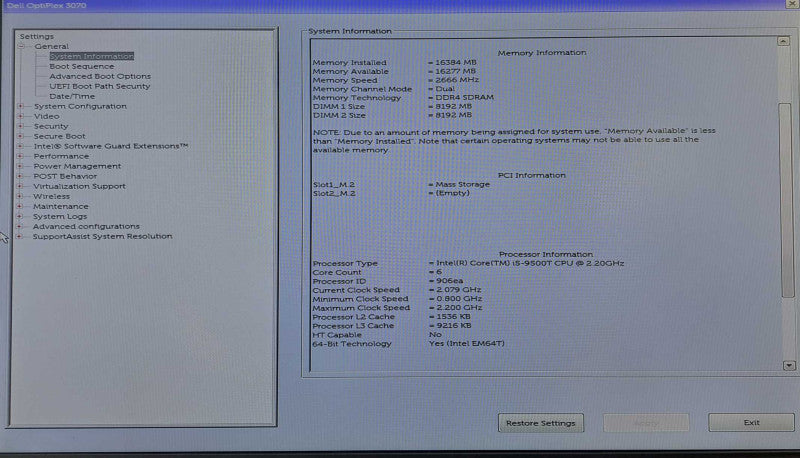 Dell OptiPlex 3070 USFF Desktop | i5-9500T @ 2.20GHz 16GB DDR4 128GB NVMe )