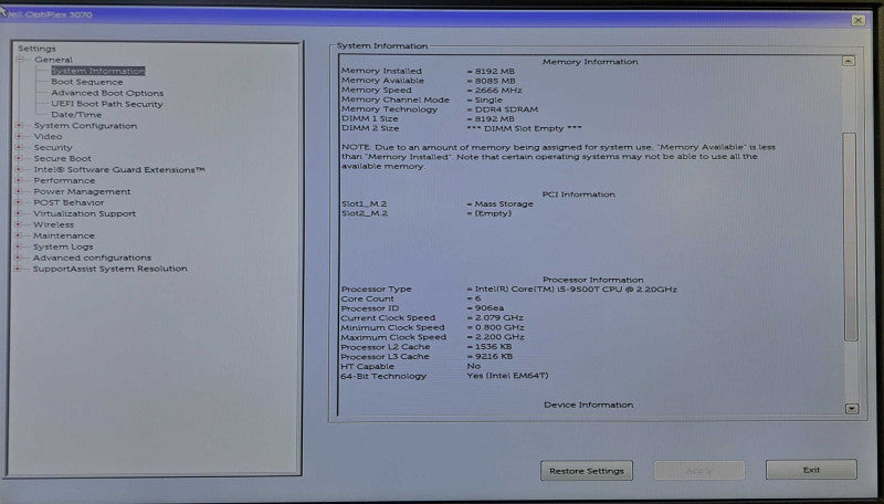 Dell OptiPlex 3070 USFF Desktop | i5-9500T @ 2.20GHz 8GB DDR4 128GB NVMe )