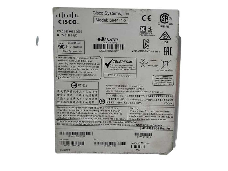 Cisco ISR4451-X/K9 / 4451-X Integrated Service Router with 2x Power Supply $